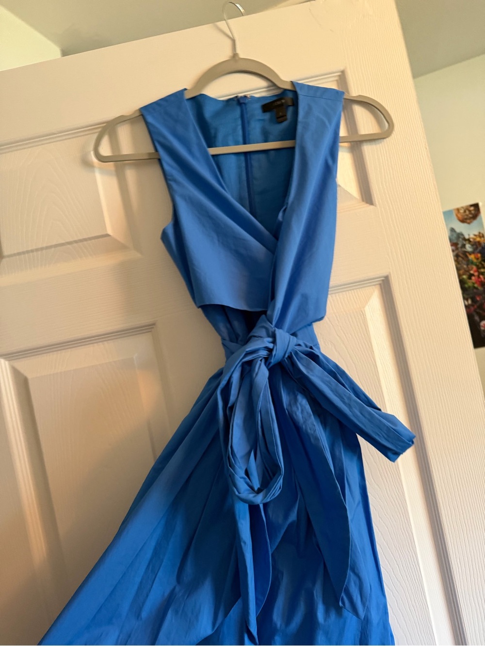 J. Crew Bright Blue Sleeveless Wrap Maxi Dress with Tie Waist